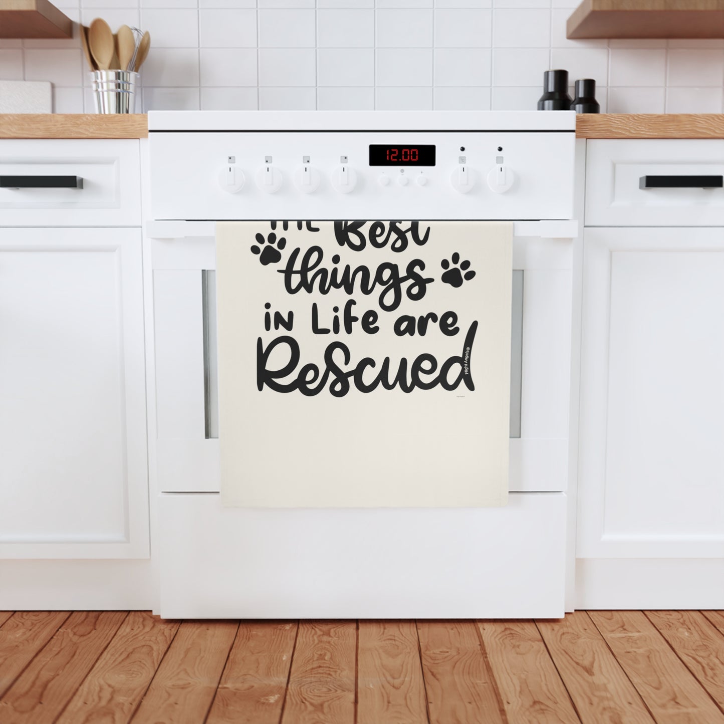 Rescued Pets Cotton Tea Towel — "The Best Things in Life Are Rescued" Kitchen Towel