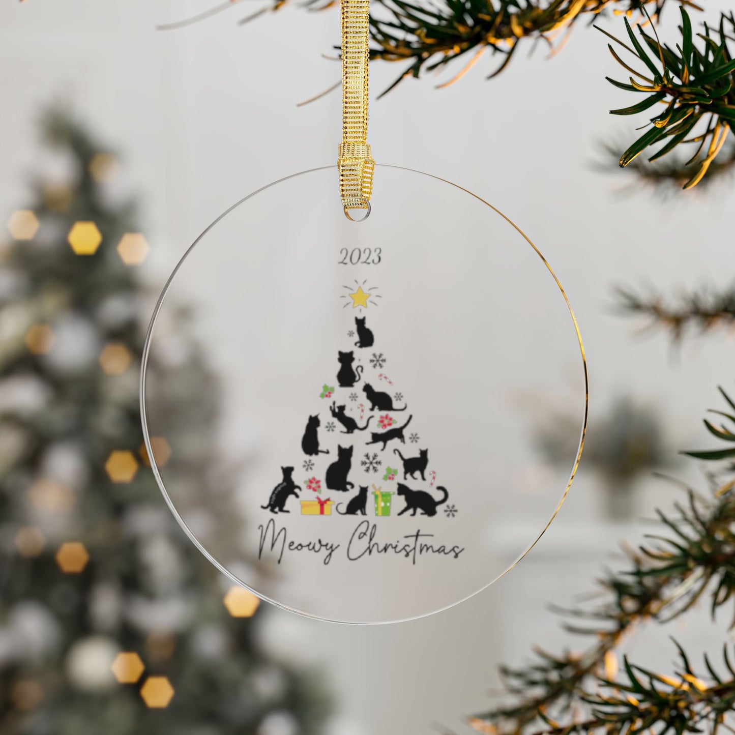 Meowy Christmas 2023 Clear Acrylic Ornament