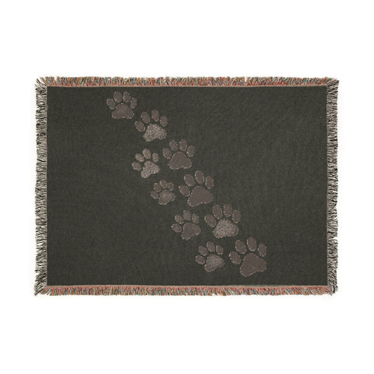 Paw Print Woven Blanket – Cozy Pet Paw Track Throw for Dog & Cat Lovers