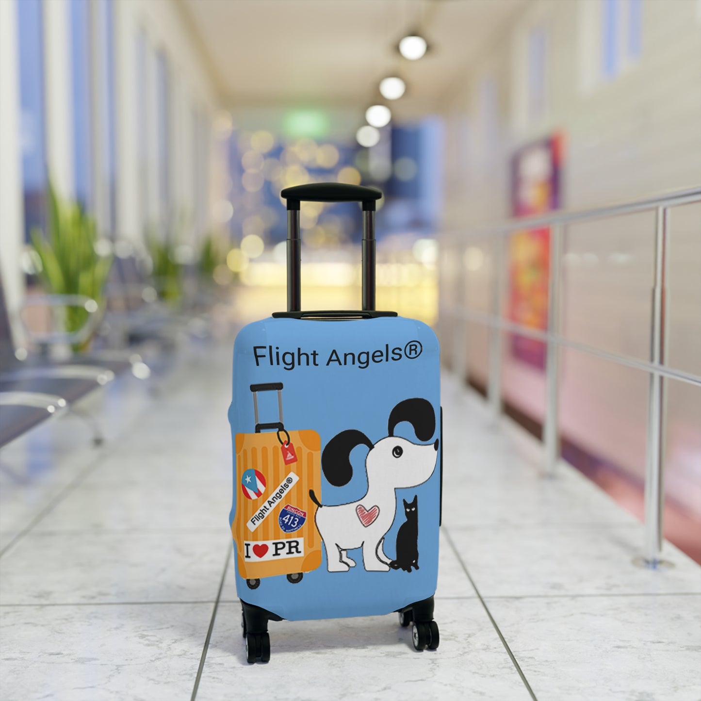 Whimsical Dog Luggage Cover | Travel Accessories for Pet Lovers | "Let's Fly Away" Design | Flight Angels Luggage Cover