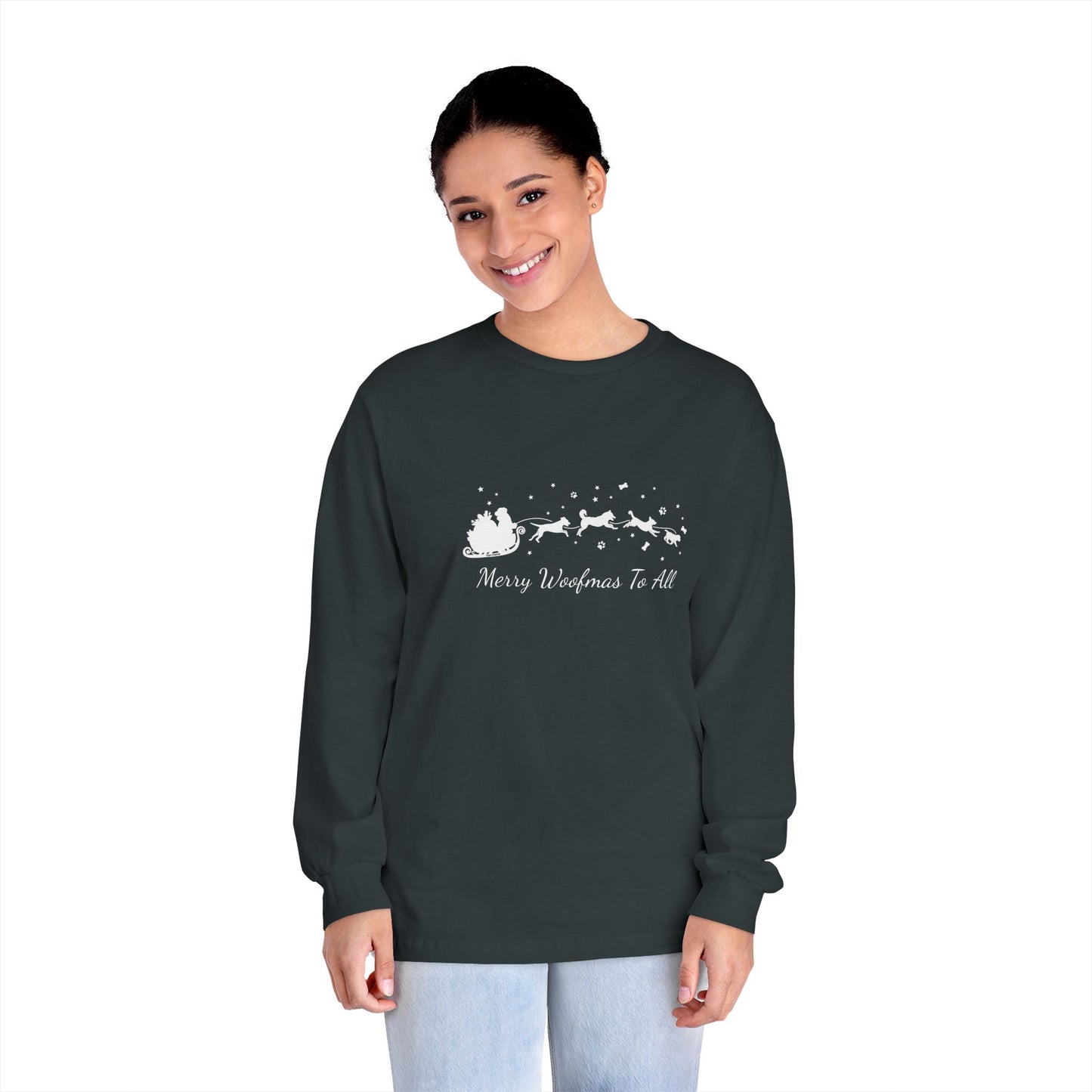 Christmas Dog Sleigh Unisex Long Sleeve Tee
