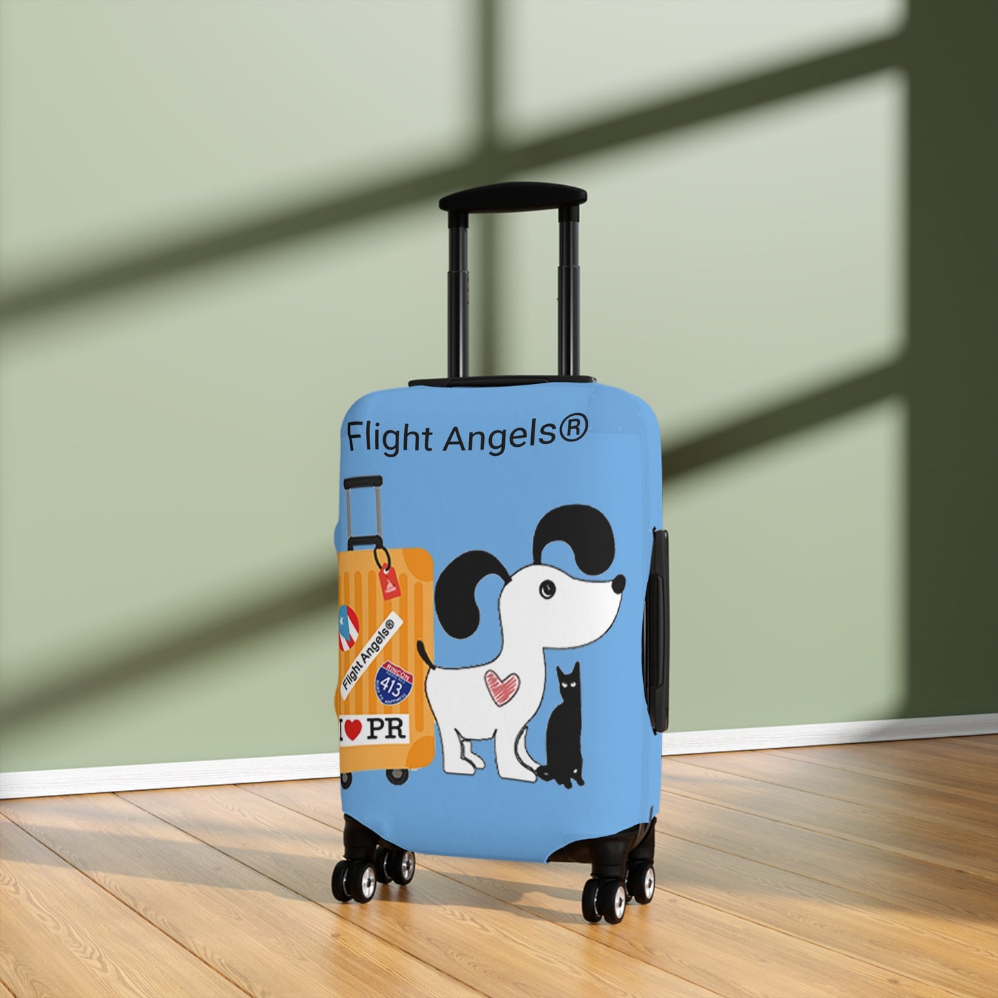 Whimsical Dog Luggage Cover | Travel Accessories for Pet Lovers | "Let's Fly Away" Design | Flight Angels Luggage Cover