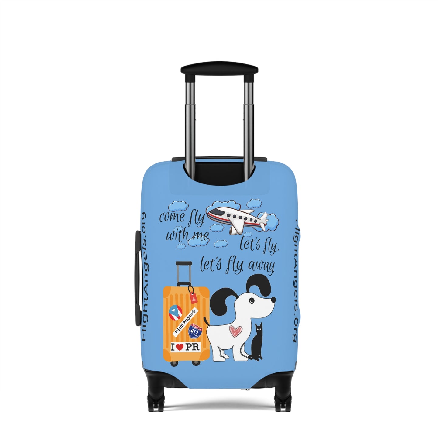 Whimsical Dog Luggage Cover | Travel Accessories for Pet Lovers | "Let's Fly Away" Design | Flight Angels Luggage Cover