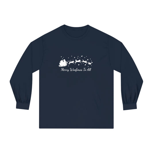 Christmas Dog Sleigh Unisex Long Sleeve Tee