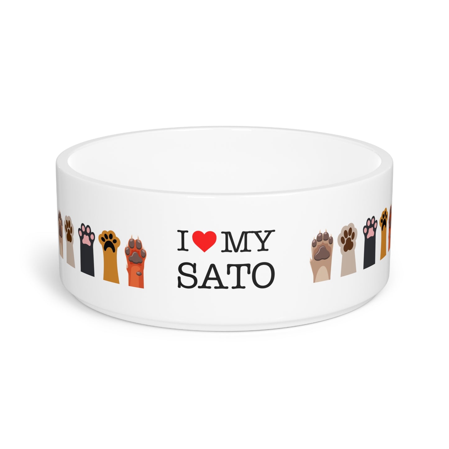 Cute Pet BowI "I Love My Sato" with Paw Prints, Personalized Pet Dish, Food Bowl, Pet Lover Gift, Dog Accessories